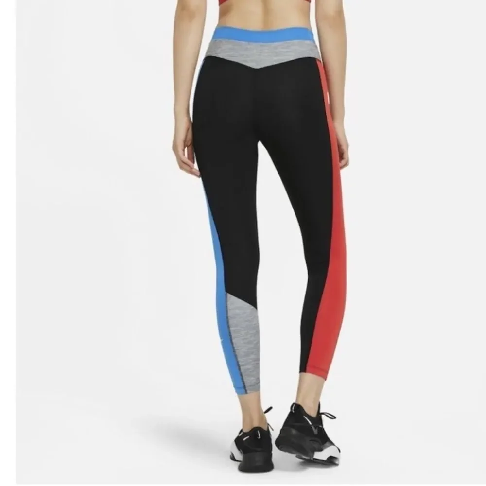 🥑5/$25 Nike One Women's Color-Block 7/8 Leggings black red blue sz XS